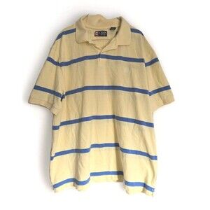 Chaps Mens Golf Polo Shirt Top Size XXL 2X 2XL Pastel Yellow Blue Stripes Spring